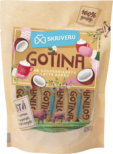 Piena konfekte „Skrīveru Gotiņa“ ar kokosriekstu lattes garšu 250g