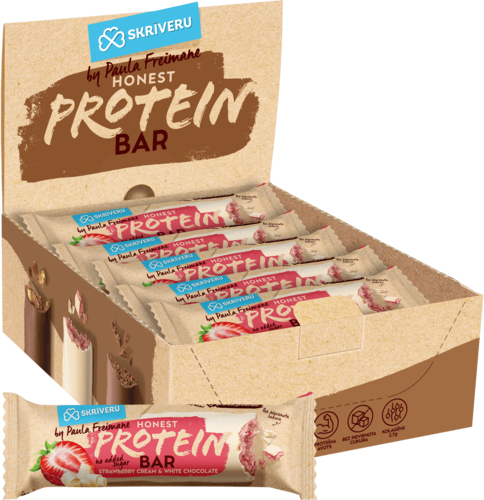 Zemeņu proteīna batoniņš baltajā šokolādē 45g x 15 gb