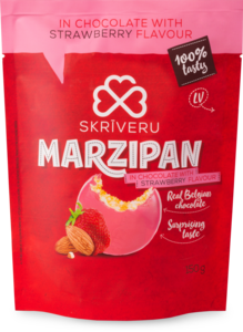 Marcipāns šokolādē ar zemeņu garšu