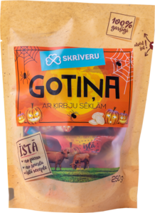 Piena konfekte "Skrīveru gotiņa" ar ķirbju sēklām